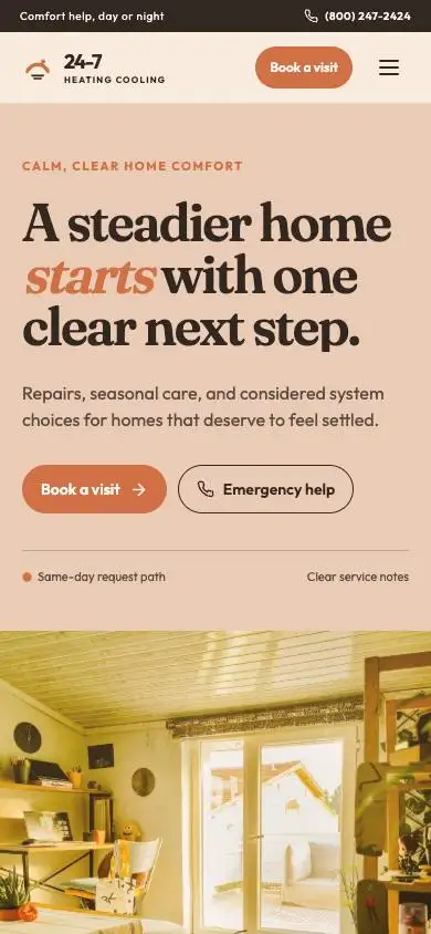 24-7 Heating Cooling mobile website preview