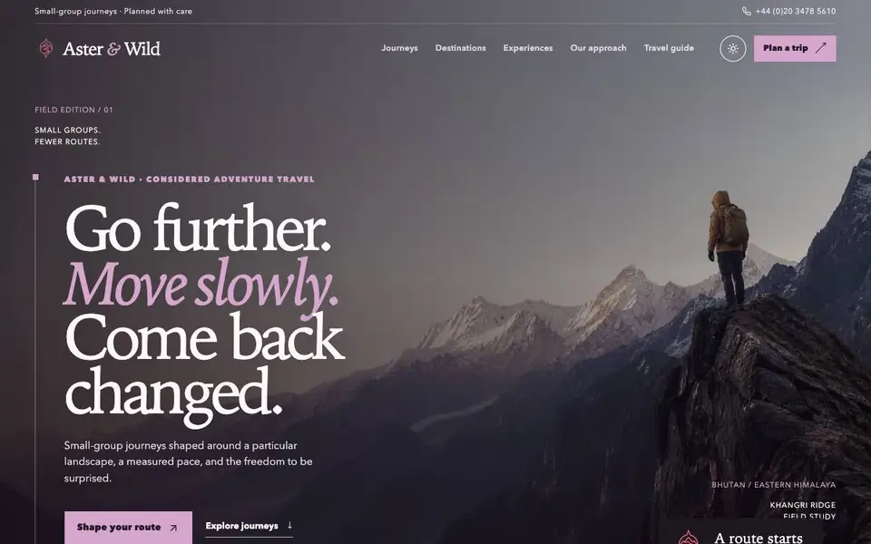 Aster & Wild — Adventure Tour Operator website screenshot