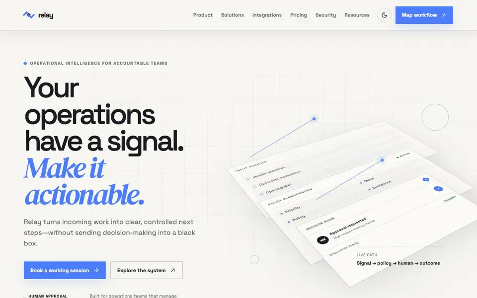 Relay — AI Operations Platform website screenshot