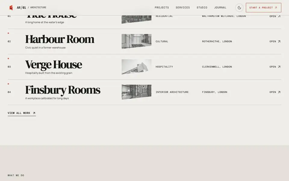 Ar01 Architecture Studio interior page and content preview