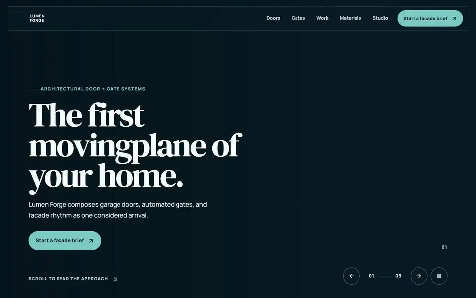 Lumen Forge — Architectural Garage Door Studio website screenshot