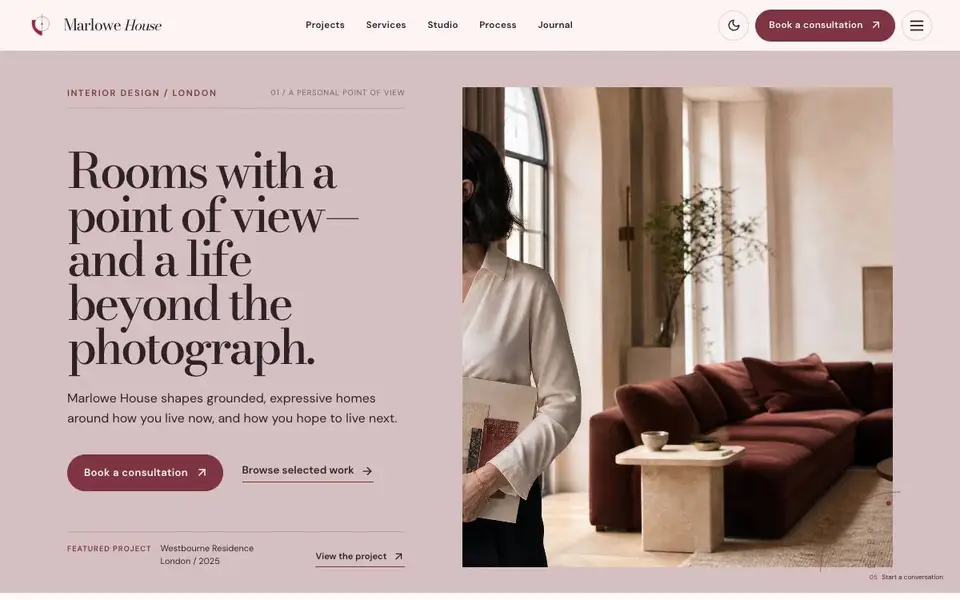 Marlowe House — Luxury Interior Design Studio website screenshot