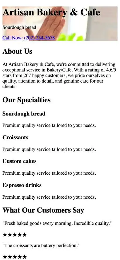 Artisan Bakery Cafe mobile website preview