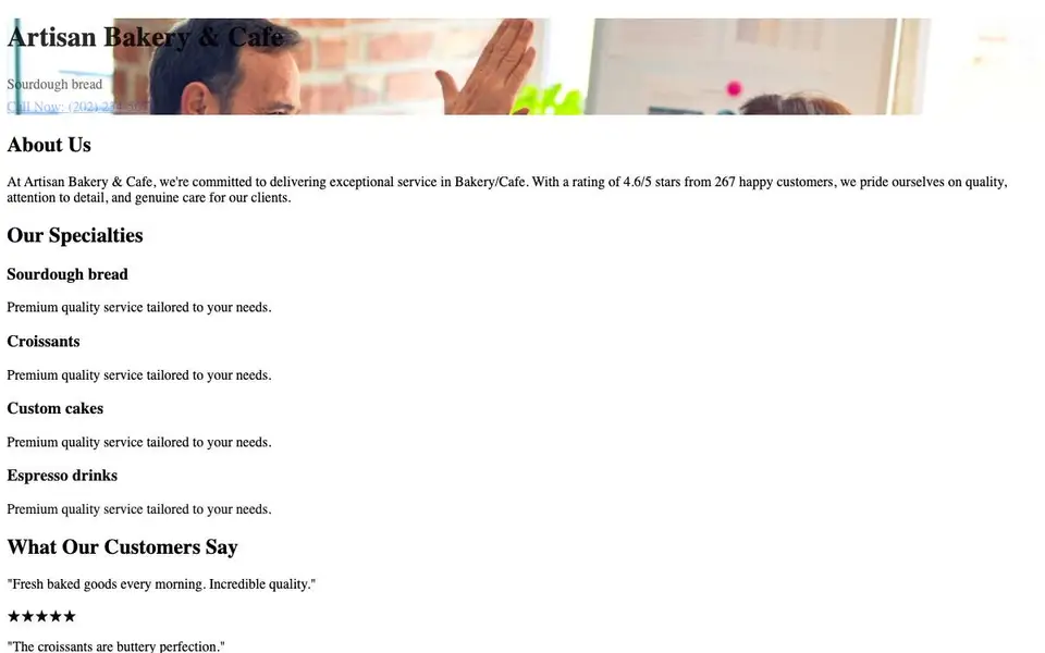 Artisan Bakery Cafe website preview