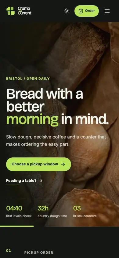 Crumb & Current — Artisan Bakery Website mobile website preview