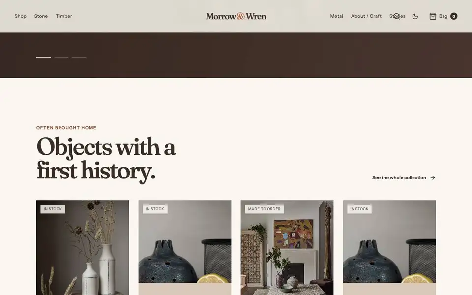 Artisan Home Objects interior page and content preview