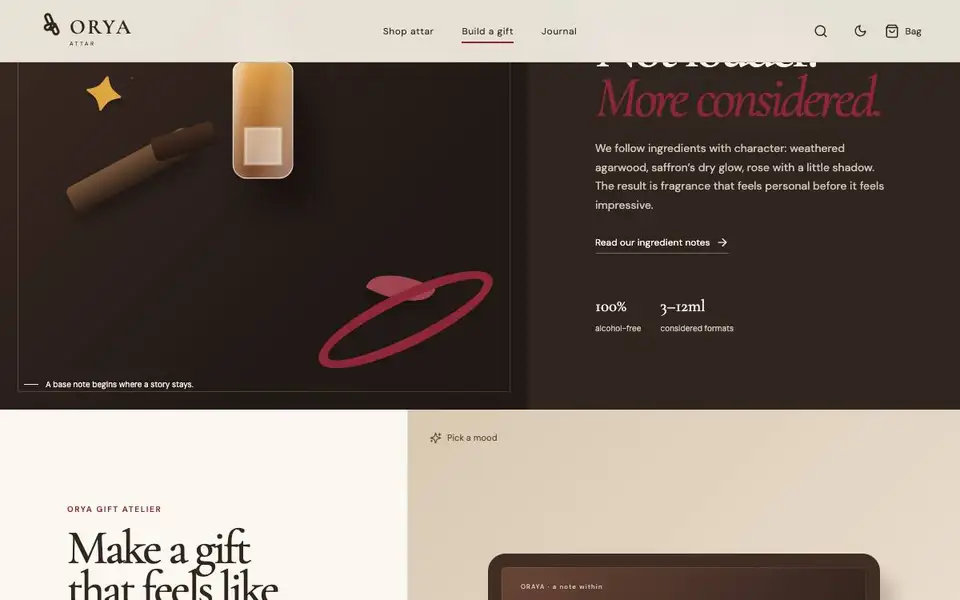 Orya Attar Gifting Boutique interior page and content preview