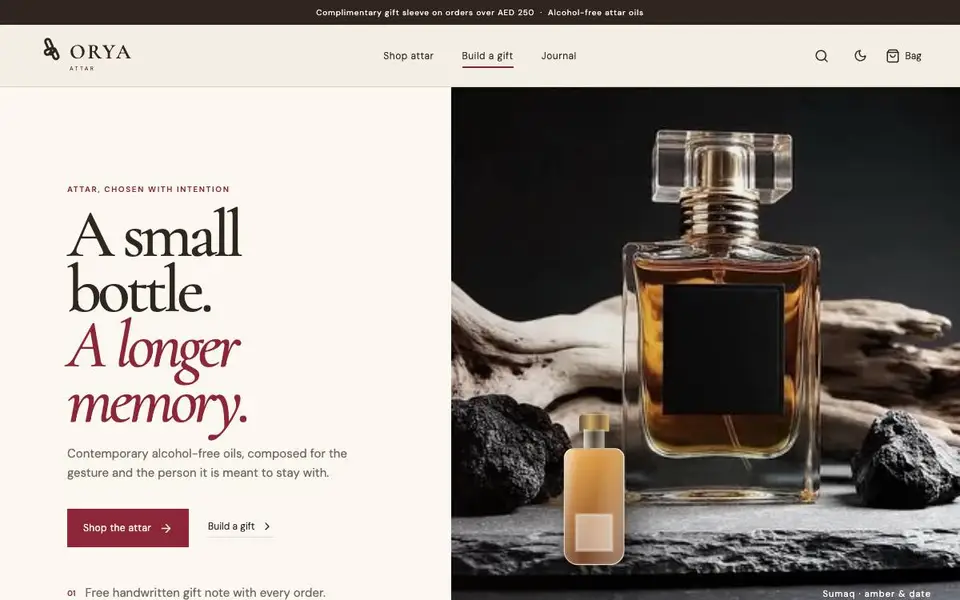 Orya Attar Gifting Boutique website screenshot
