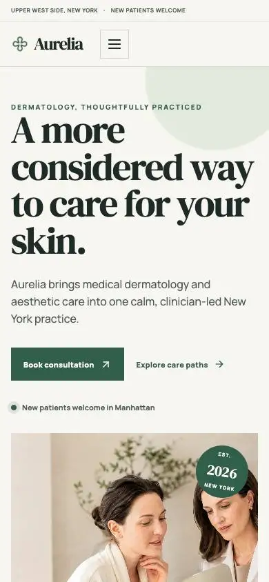 Aurelia Dermatology & Skin Clinic mobile website preview