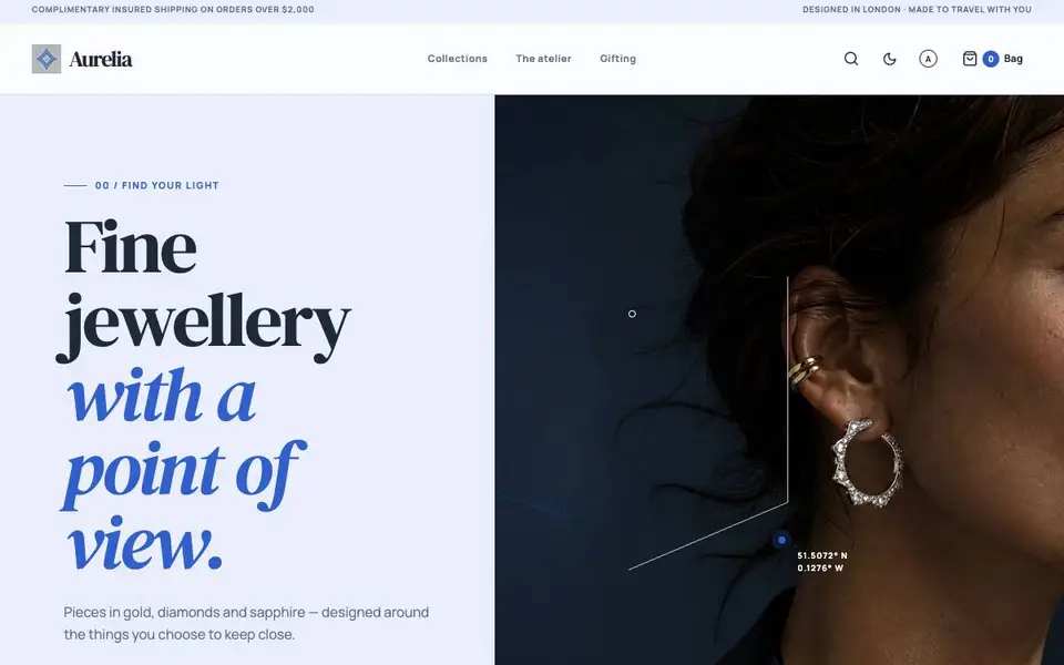 Aurelia Fine Jewelry website screenshot