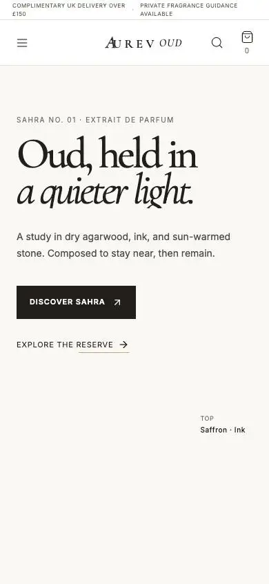 Aurev Oud mobile website preview