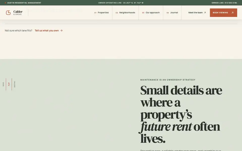 Calder & Grove — Austin Property Management interior page and content preview