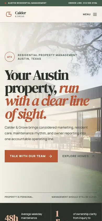 Calder & Grove — Austin Property Management mobile website preview