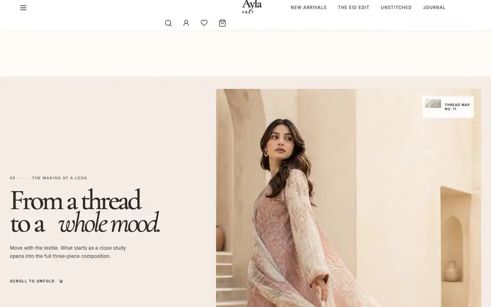 Ayla Pret interior page and content preview