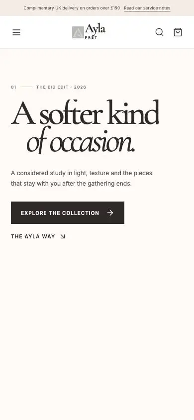 Ayla Pret mobile website preview