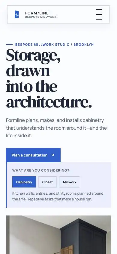 Formline — Bespoke Millwork Studio mobile website preview