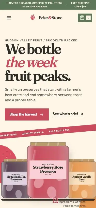 Briar & Stone — Small-Batch Preserves mobile website preview