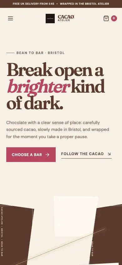 Cacao Atelier — Craft Chocolate Storefront mobile website preview