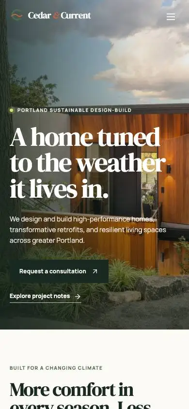Cedar & Current — Sustainable Design-Build mobile website preview