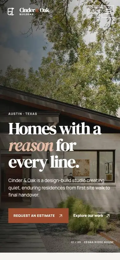 Cinder & Oak Builders mobile website preview