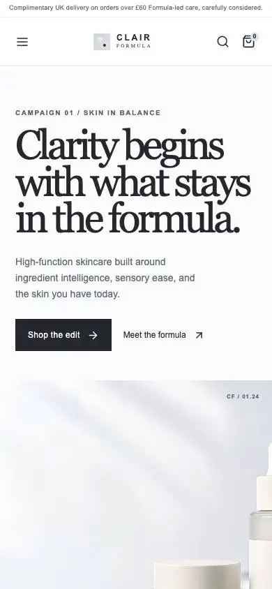 Clair Formula mobile website preview