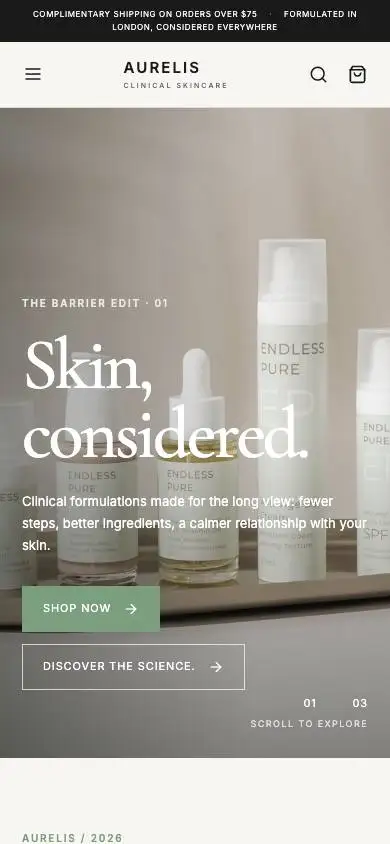 Clinical Luxury Skincare mobile website preview