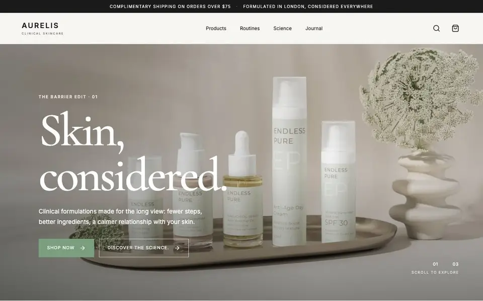 Clinical Luxury Skincare website screenshot