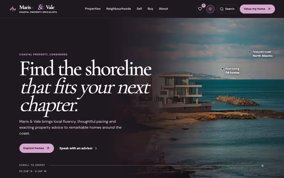 Maris & Vale — Coastal Property Specialist website screenshot