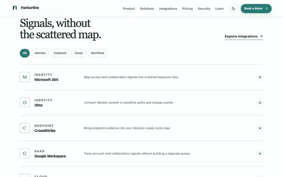 Harborline Cybersecurity Platform interior page and content preview