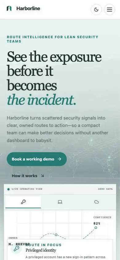 Harborline Cybersecurity Platform mobile website preview
