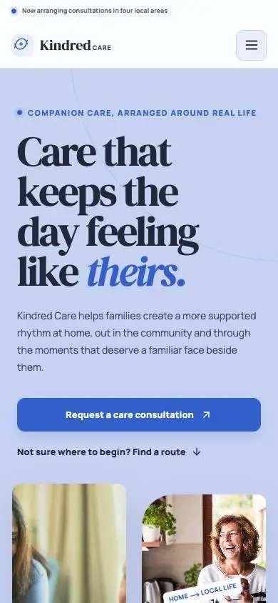 Kindred Care — Companion Care Service mobile website preview