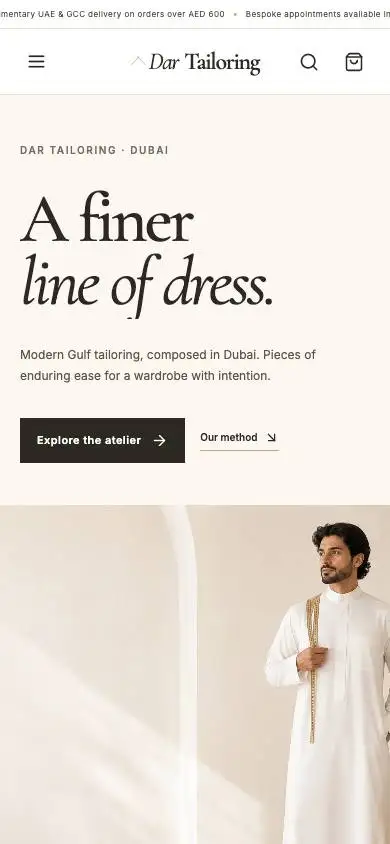 Dar Tailoring mobile website preview