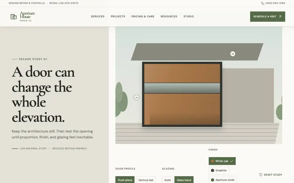 Aperture House — Premium Garage Door & Gate Studio interior page and content preview