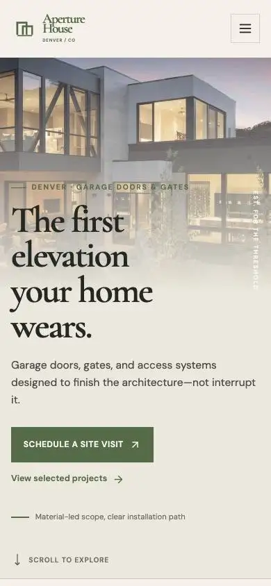 Aperture House — Premium Garage Door & Gate Studio mobile website preview