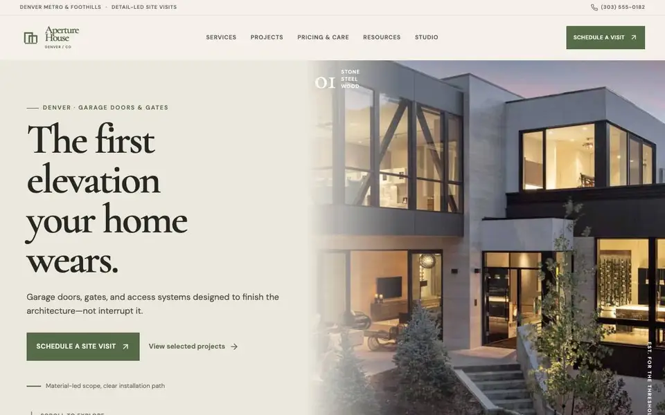 Aperture House — Premium Garage Door & Gate Studio website preview