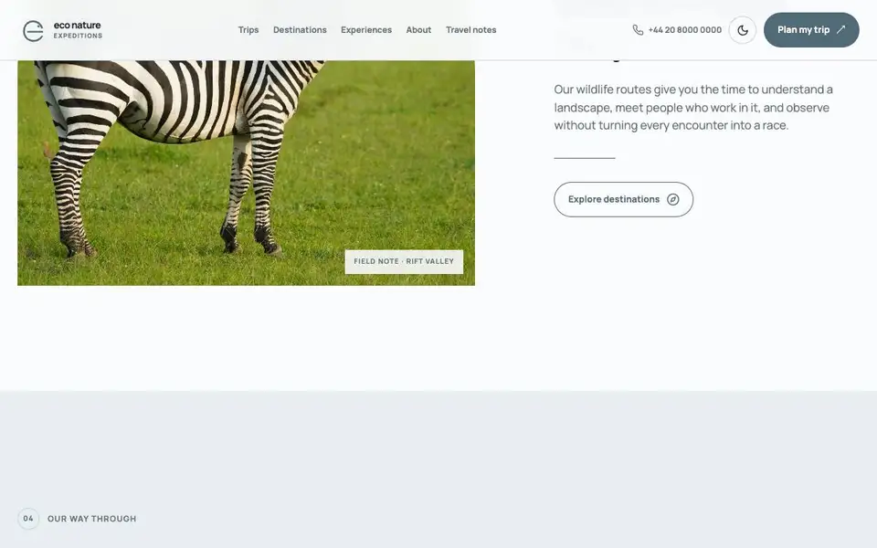 Eco Nature Expeditions interior page and content preview