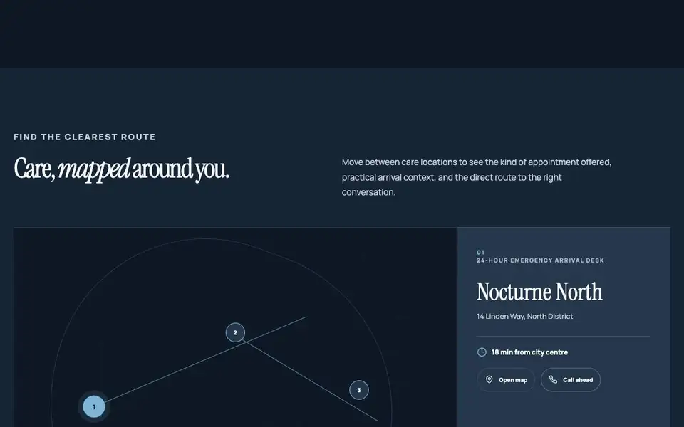 Nocturne Veterinary Emergency interior page and content preview