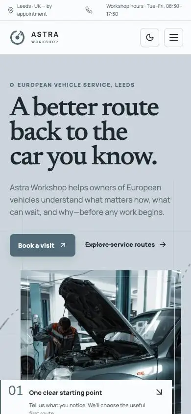 Astra Workshop — European Auto Service Website mobile website preview