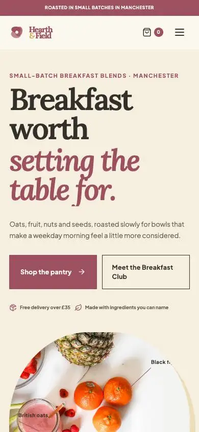 Hearth & Field — Premium Granola & Breakfast mobile website preview