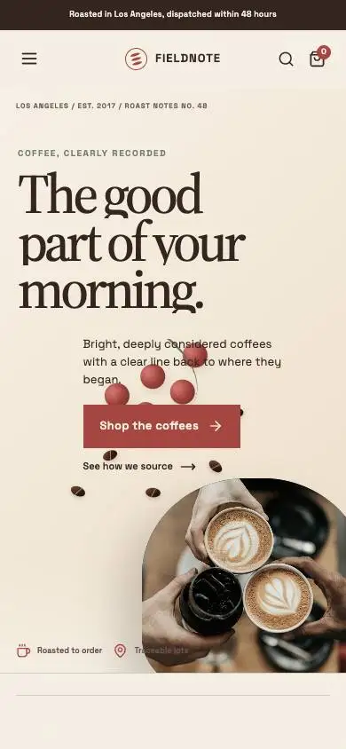 Fieldnote Coffee Roasters — Origin Ledger mobile website preview