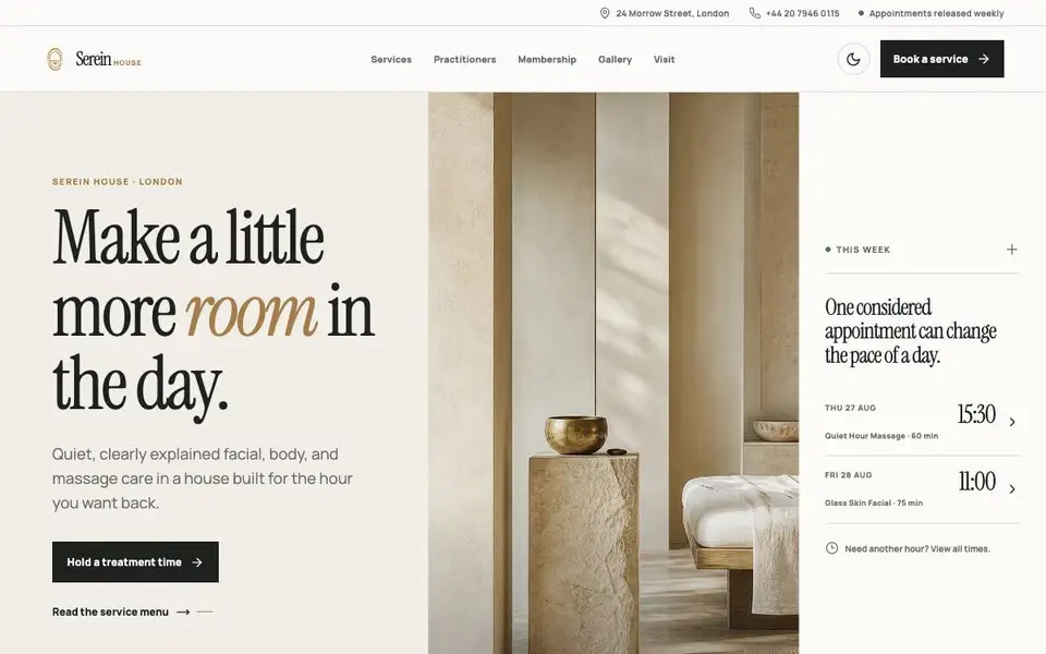 Serein House — Gallery Ivory Day Spa website screenshot