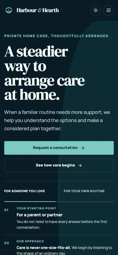 Harbour & Hearth mobile website preview