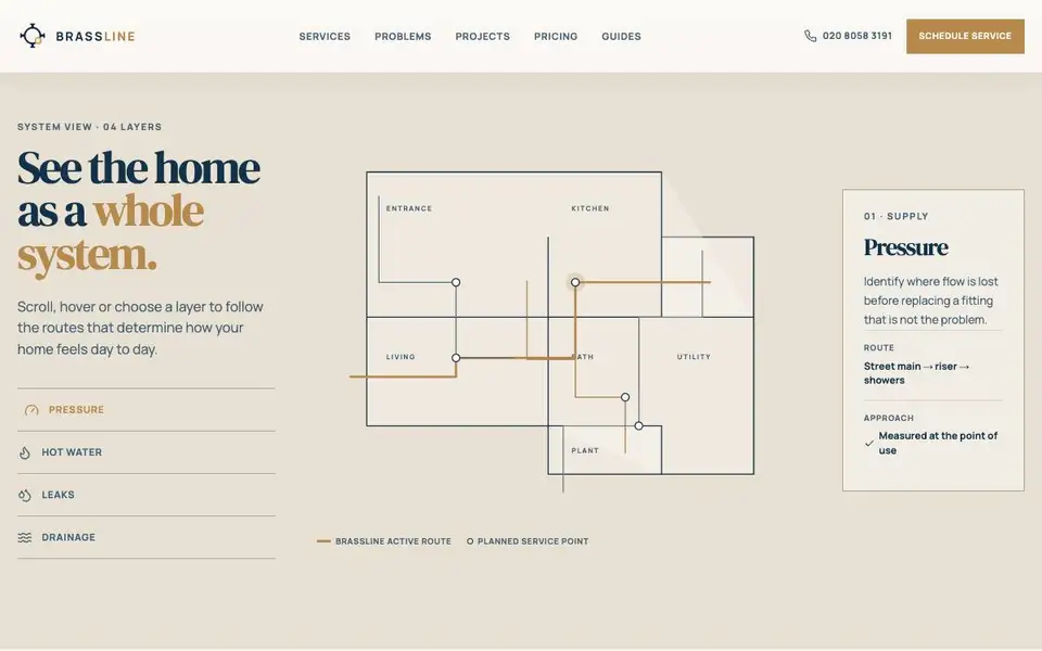 BRASSLINE — Architectural Plumbing London interior page and content preview