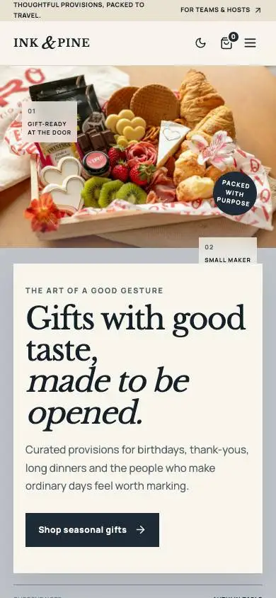 Ink & Pine — Gourmet Food Gifting Storefront mobile website preview