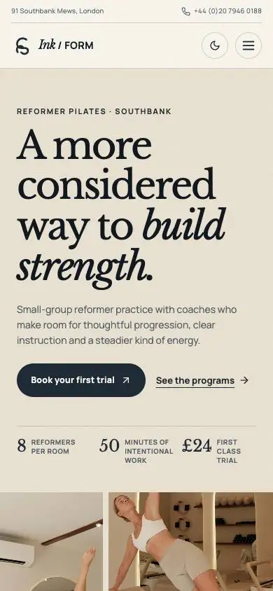 Ink & Form — Boutique Reformer Pilates mobile website preview