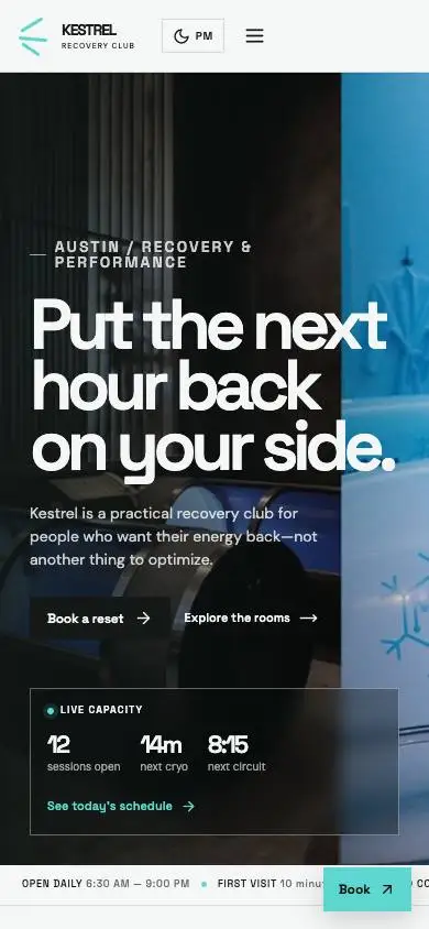 Kestrel Recovery Club mobile website preview