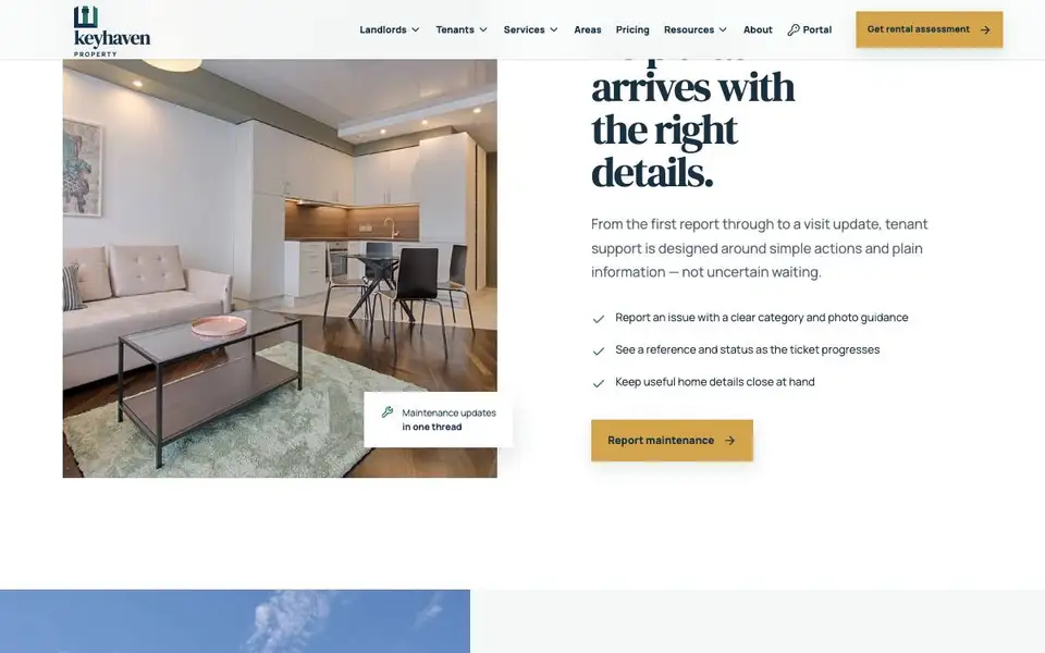 Keyhaven Property interior page and content preview