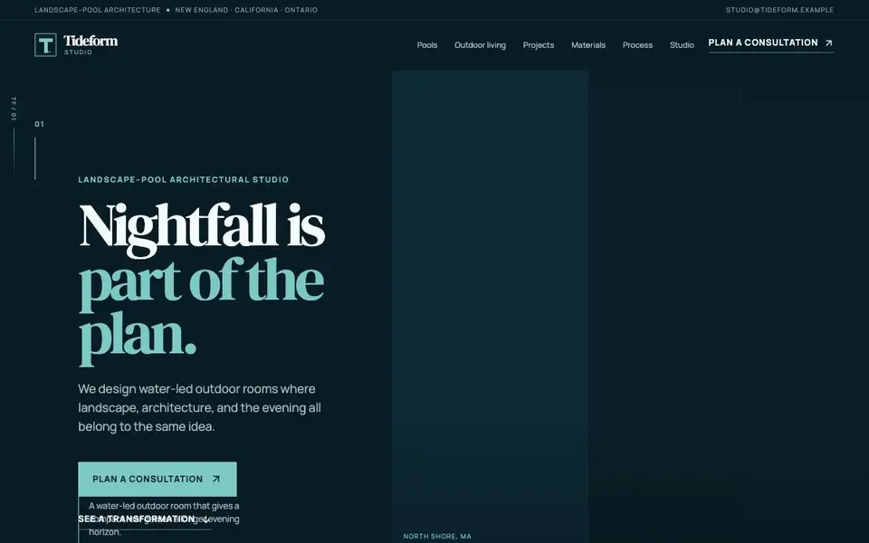 Tideform Studio — Landscape–Pool Architectural Studio website screenshot
