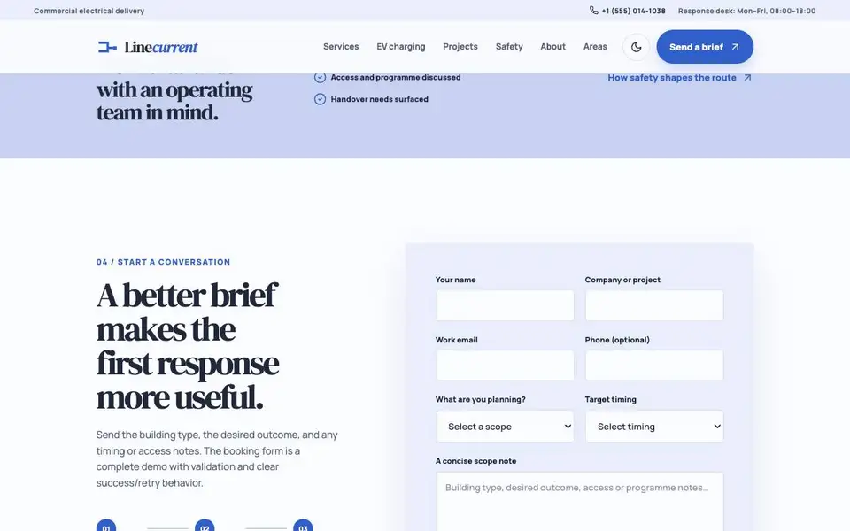 Linecurrent — Commercial Electrical Systems interior page and content preview