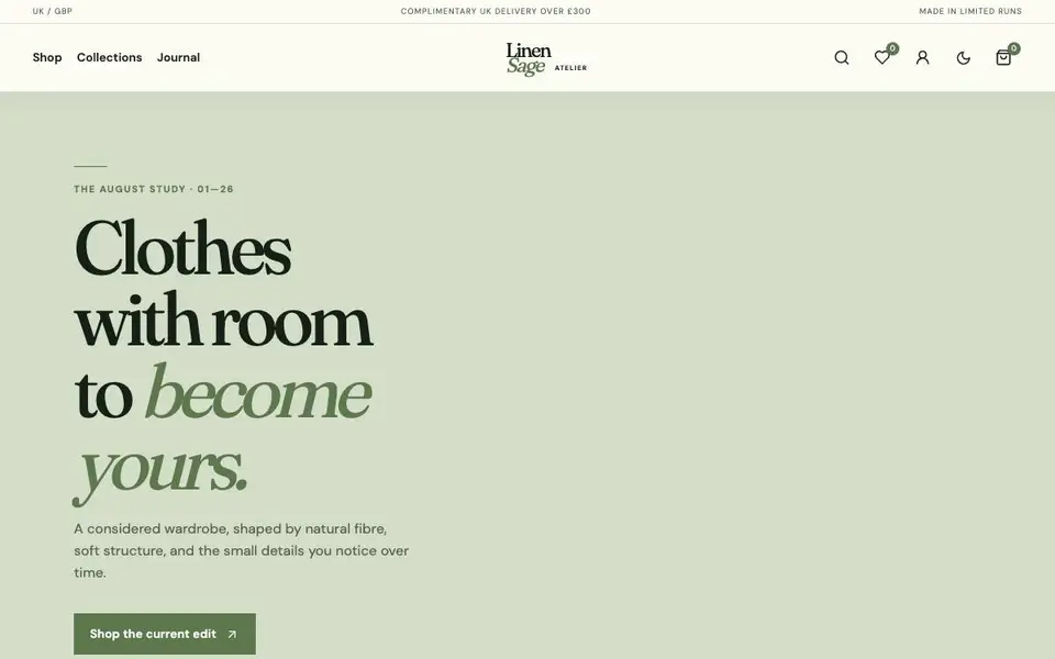 Linen Sage Atelier website screenshot